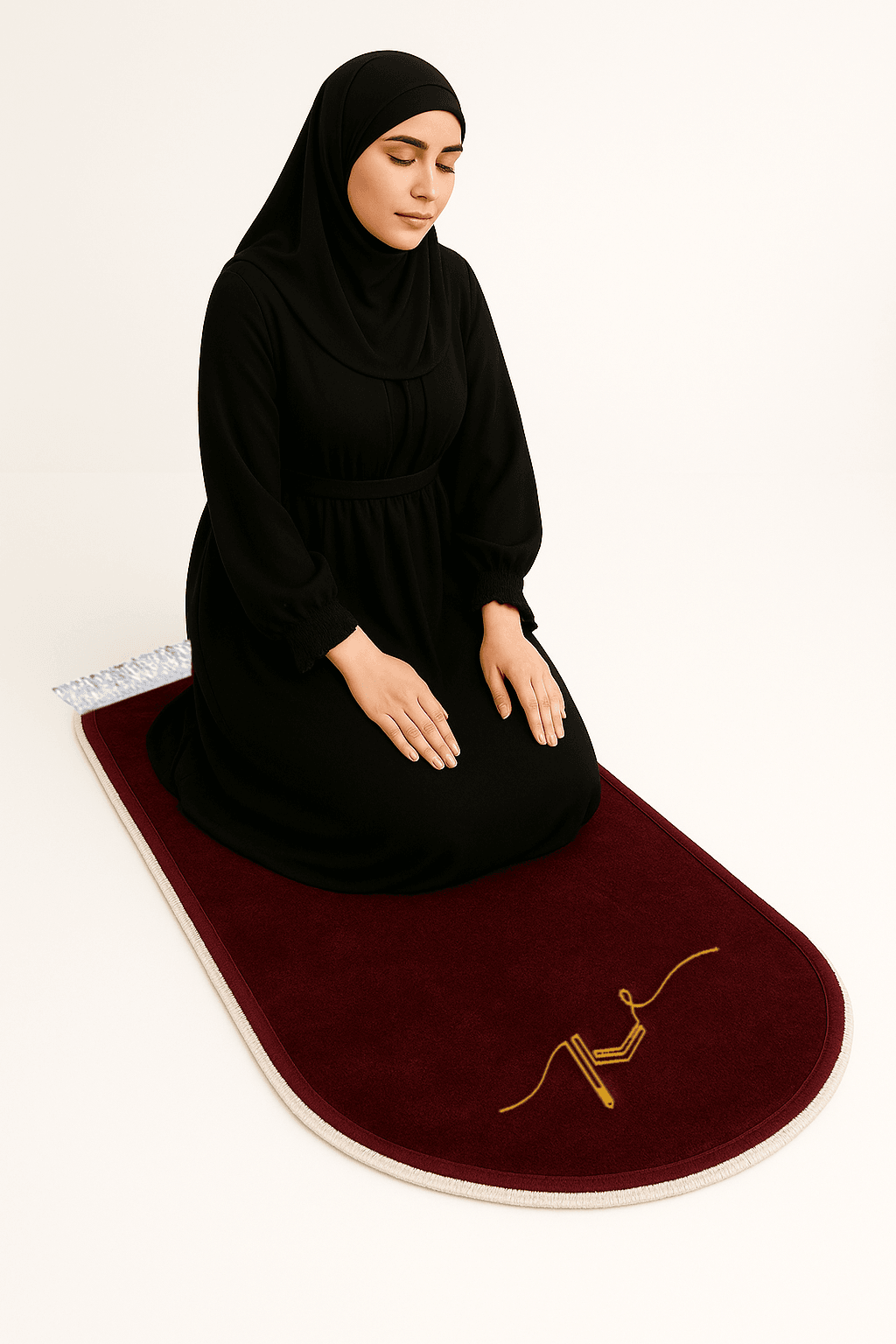 İsme Özel 3 CM Süngerli Kadife Ortopedik Bordo Seccade Minimal - Carpetella