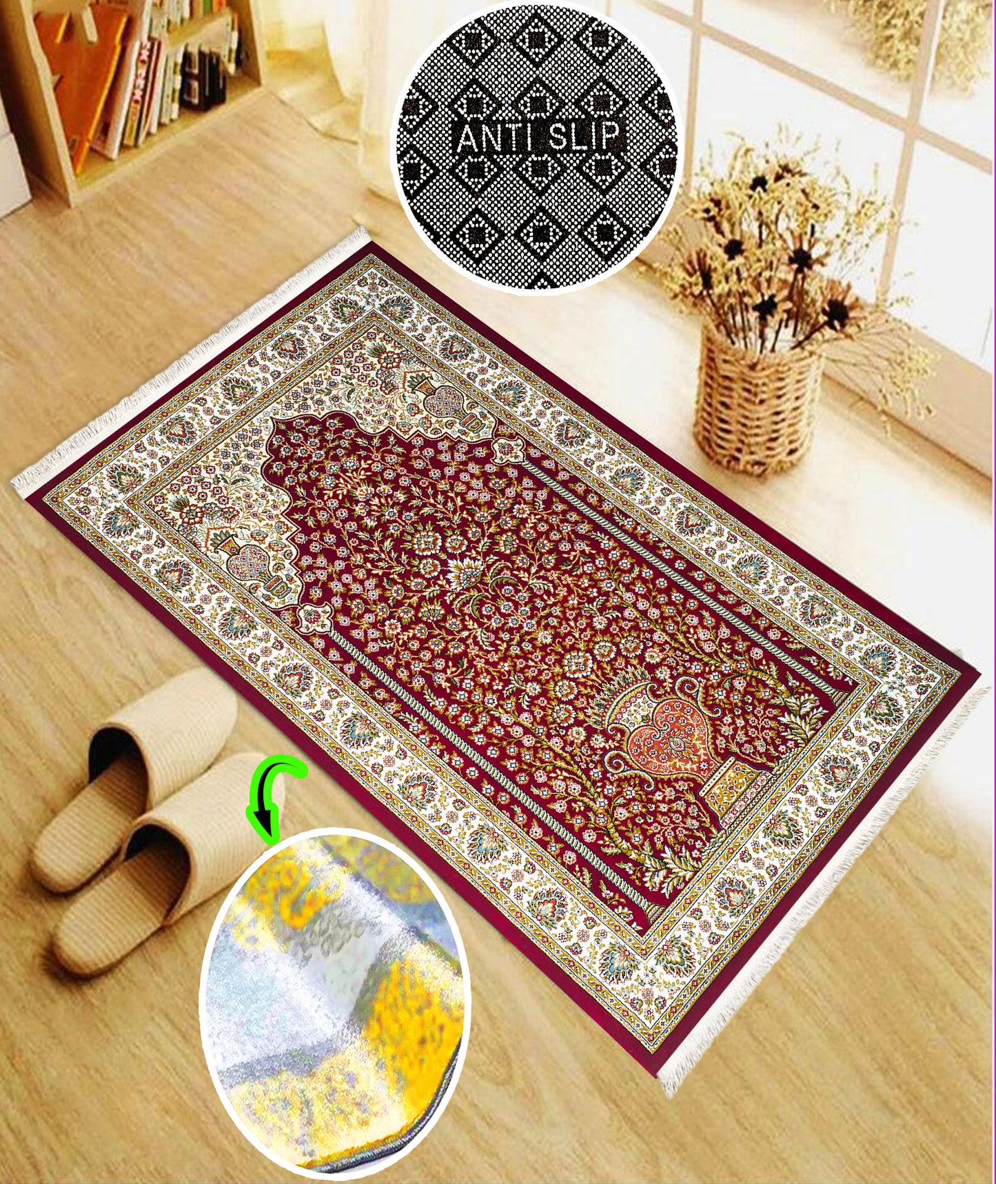 Anti-Slip Turkish Prayer Rug Mat Praying Carpet Islamic Muslim Red Oriental Janamaz Sejadah Washable