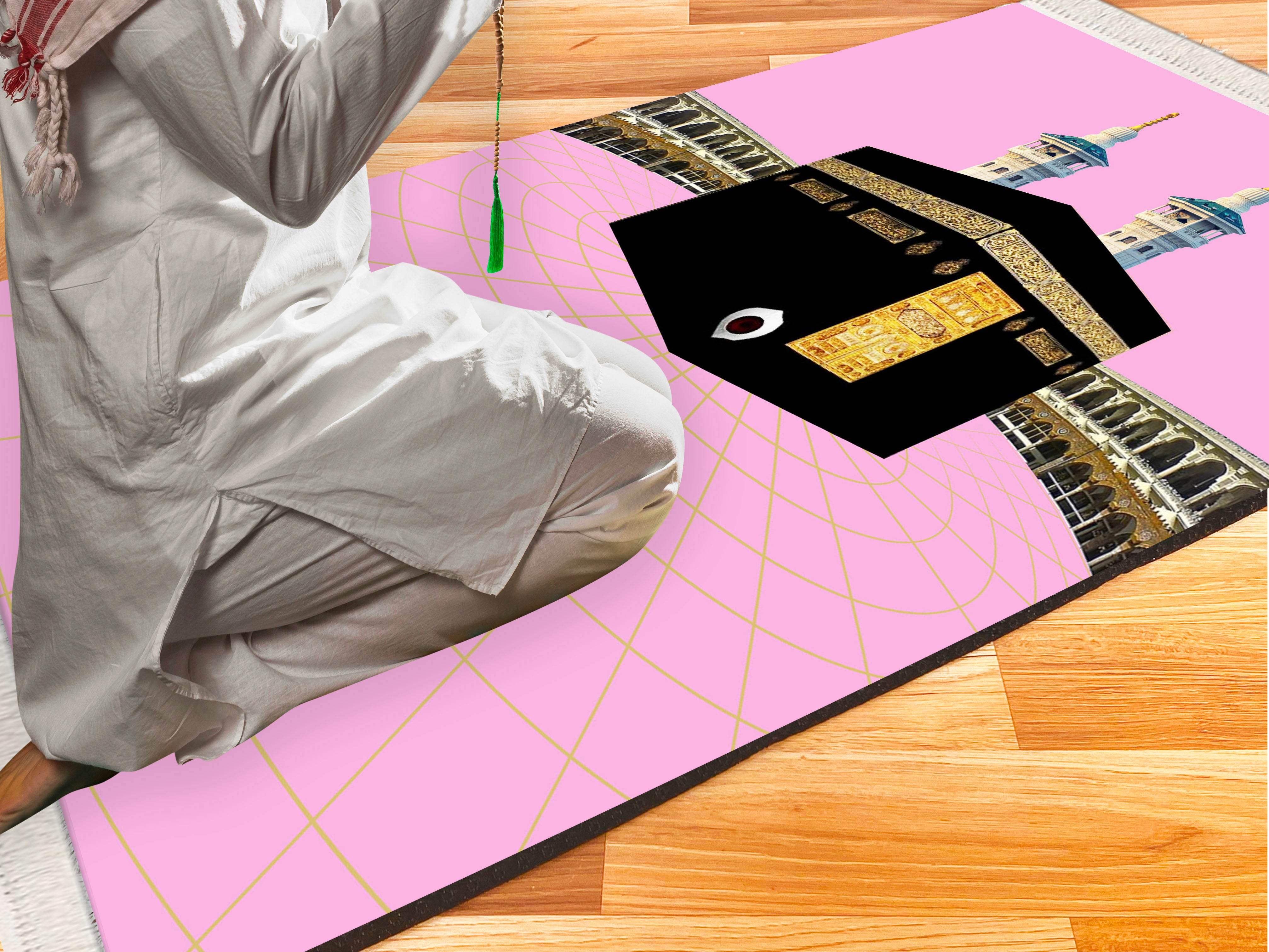 Pembe Kabe Desenli İsme Özel Keten Astarlı Lüks Seccade - Carpetella