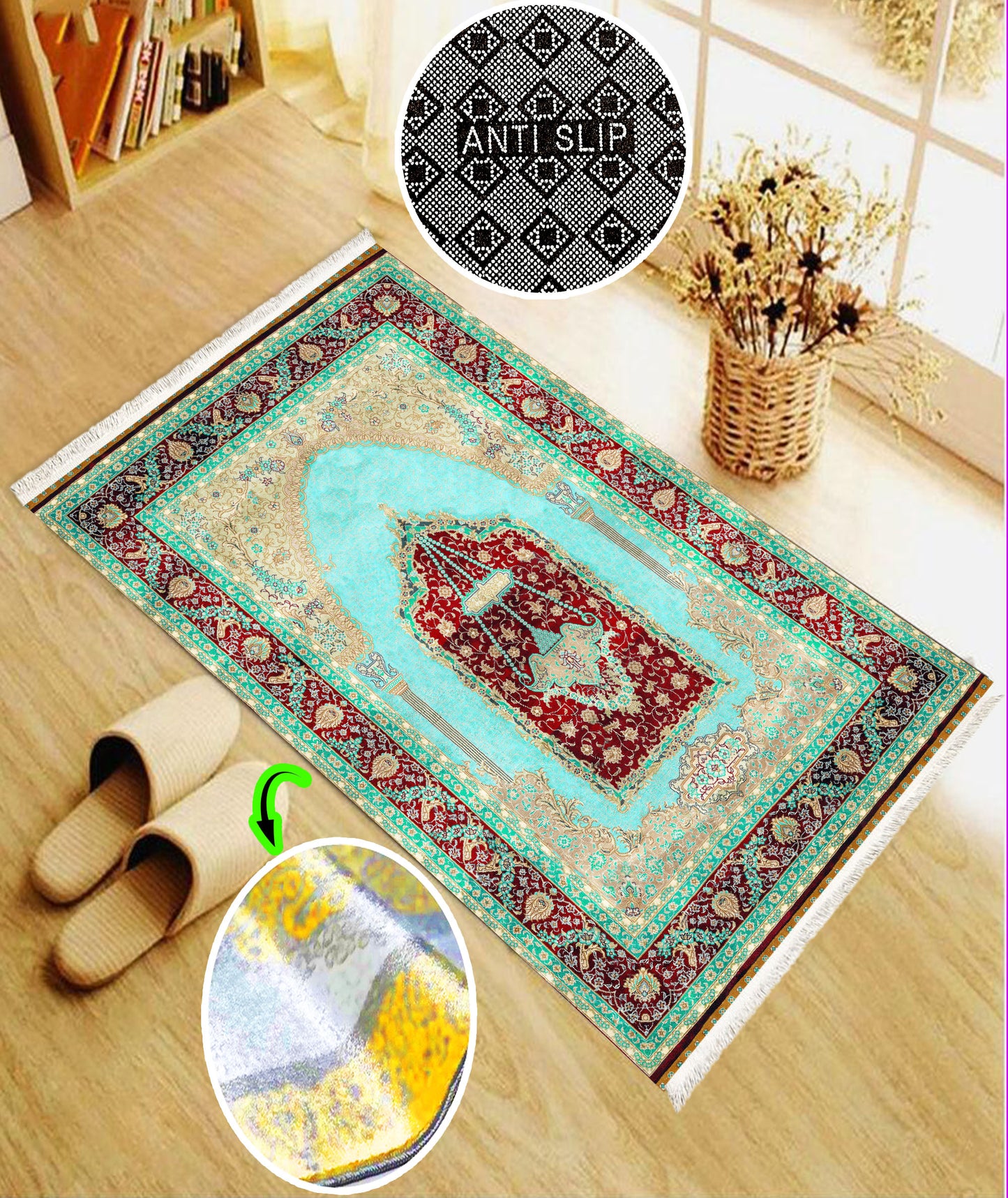 Anti-Slip Turkish Prayer Rug Mat Praying Carpet Islamic Muslim Red Oriental Janamaz Sejadah Washable