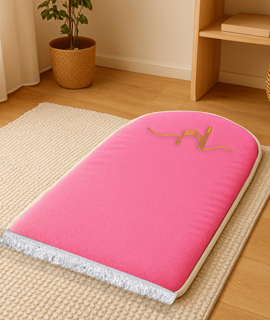 Pembe Kabe İşlemeli Kadife Seccade | Ortopedik 3cm Süngerli - Carpetella