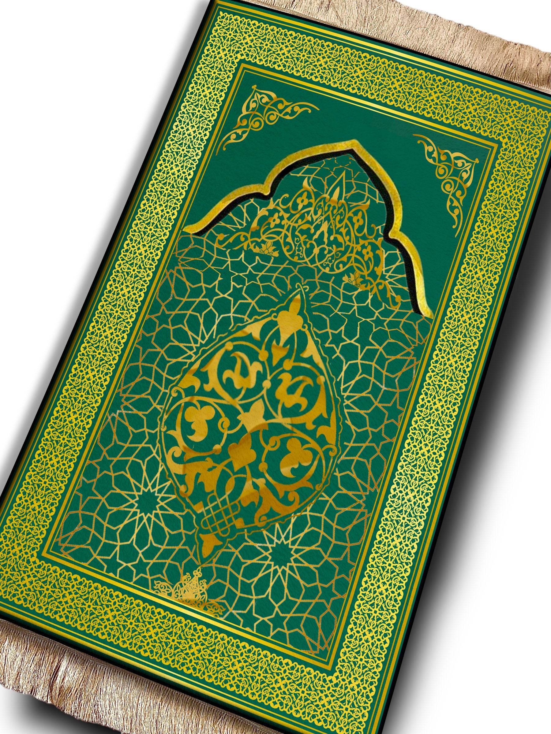 Yeşil Gold Keten Kadife Seccade - 70x120cm - Carpetella