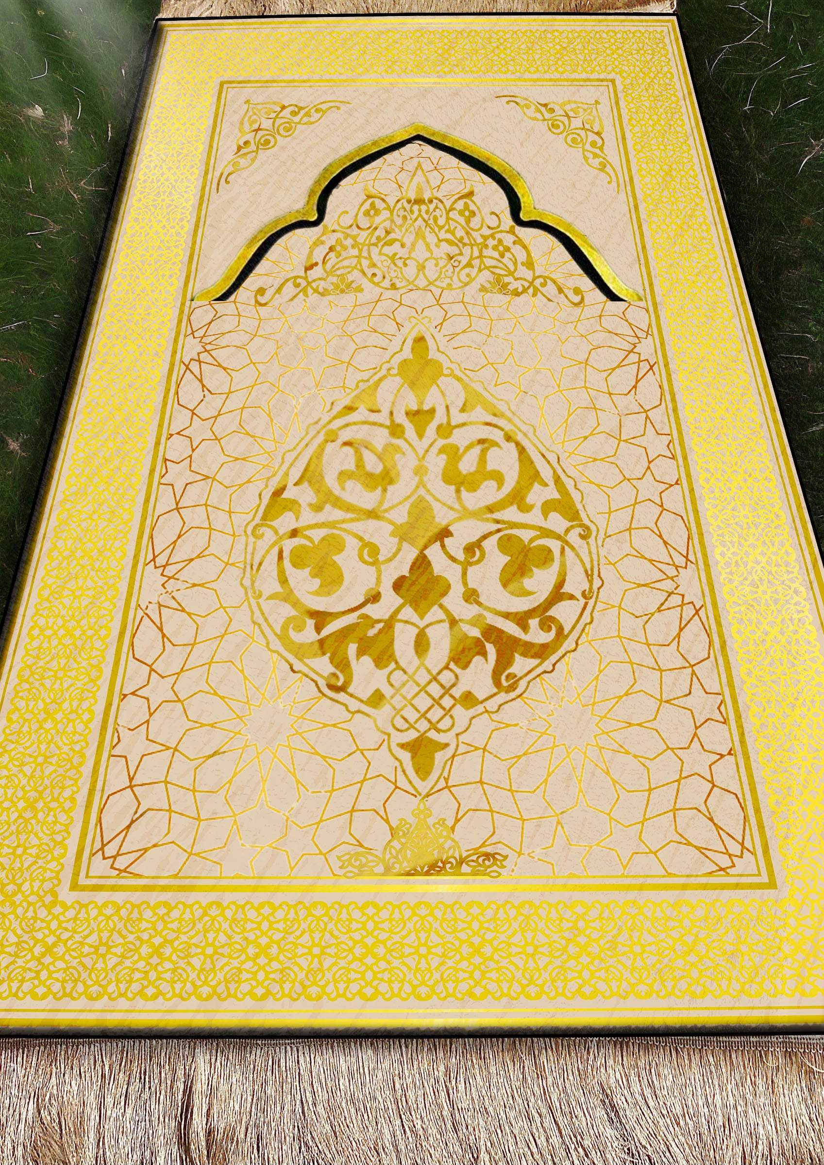 İsme Özel Gold Bej Keten Astarlı Lüks Seccade - Carpetella