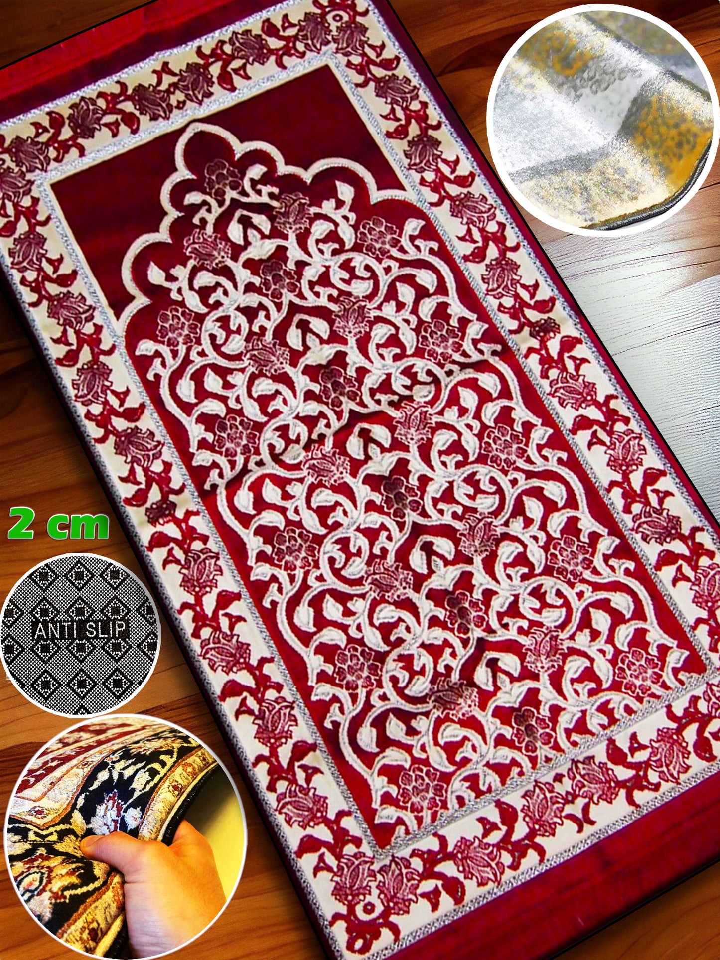 Woven Velvet Embossed Prayer Rug Mat Foam Padded Praying Carpet with Anti-Slip