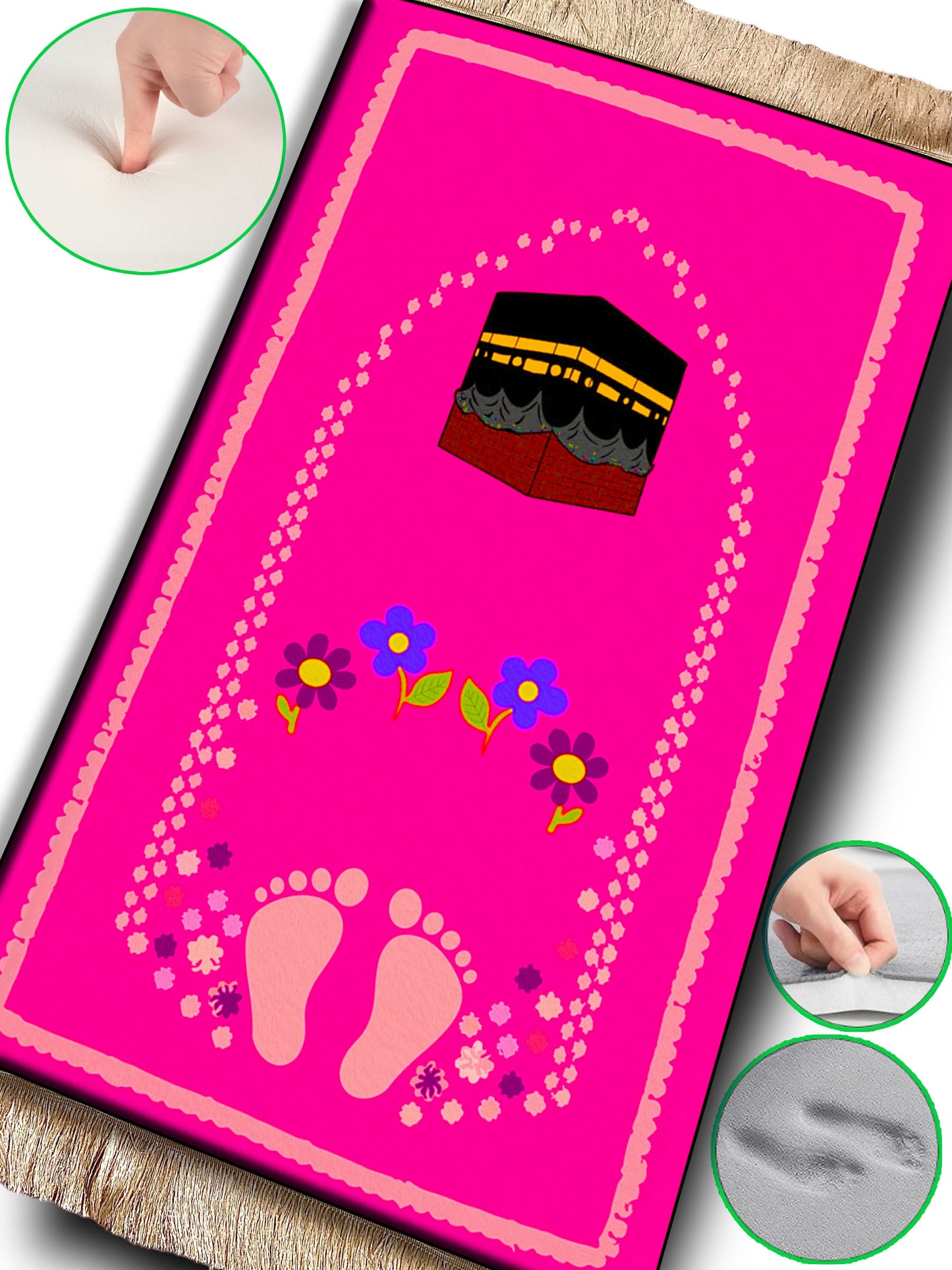 Childeren Kids Pink Girls Prayer Rug Mat With Soft Velvet Anti-Slip Janamaz Muslim Sejadah