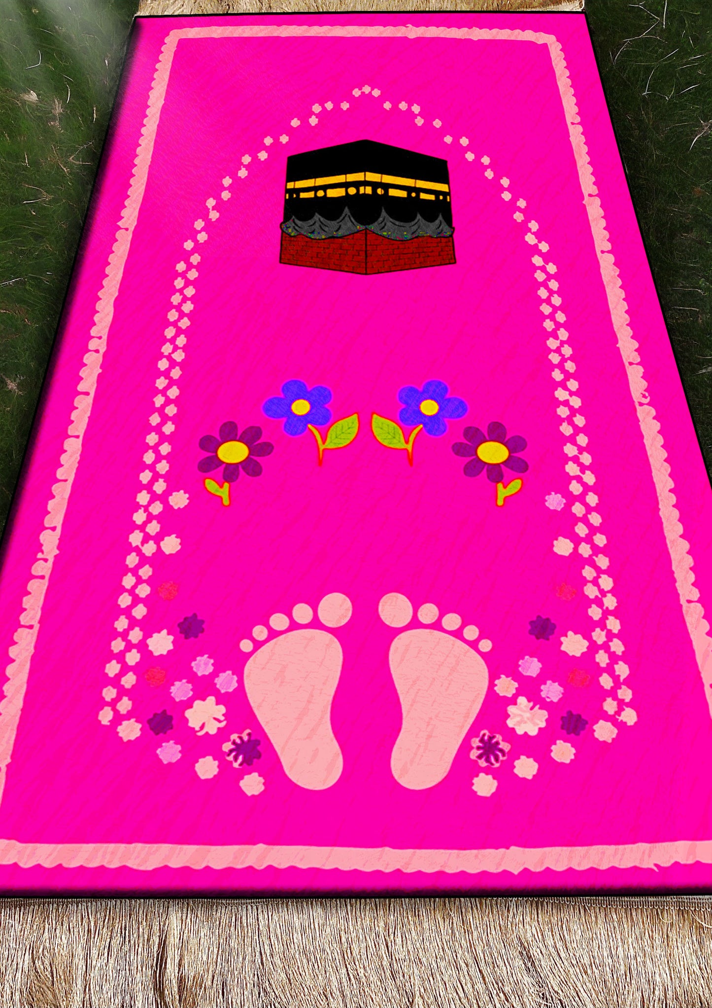 Childeren Kids Pink Girls Prayer Rug Mat With Soft Velvet Anti-Slip Janamaz Muslim Sejadah