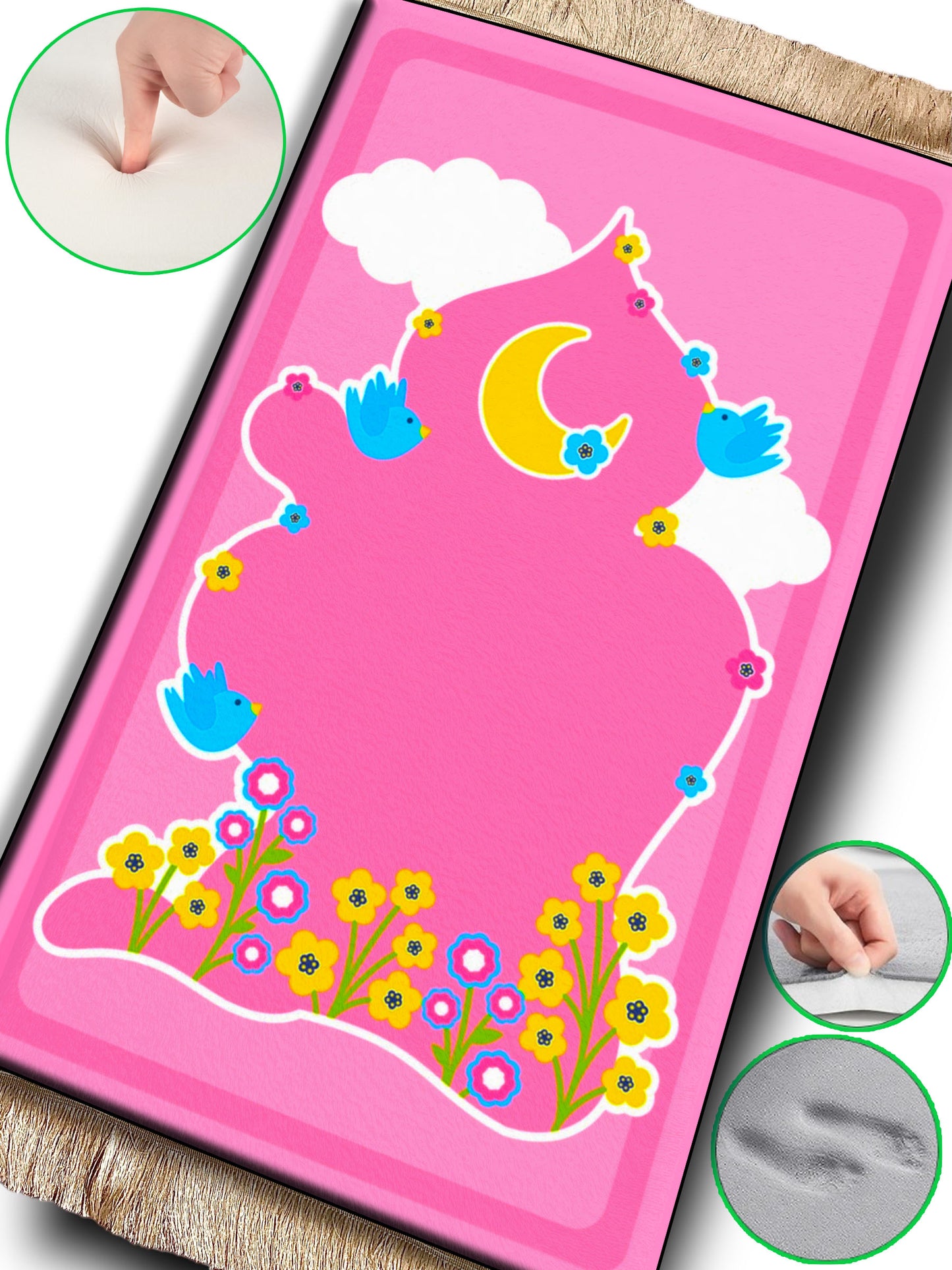 Childeren Kids Islamic Pink  Prayer Rug Mat With Soft Velvet Anti-Slip Janamaz Muslim Sejadah Praying Carpet