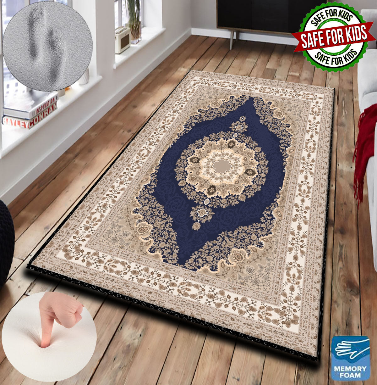 3 CM (1.2 Inch) Foam Thick Padded Prayer Rug Mat With Soft Velvet Anti-Slip Brown Oriental Islamic Janamaz Muslim Sejadah (Kopya)