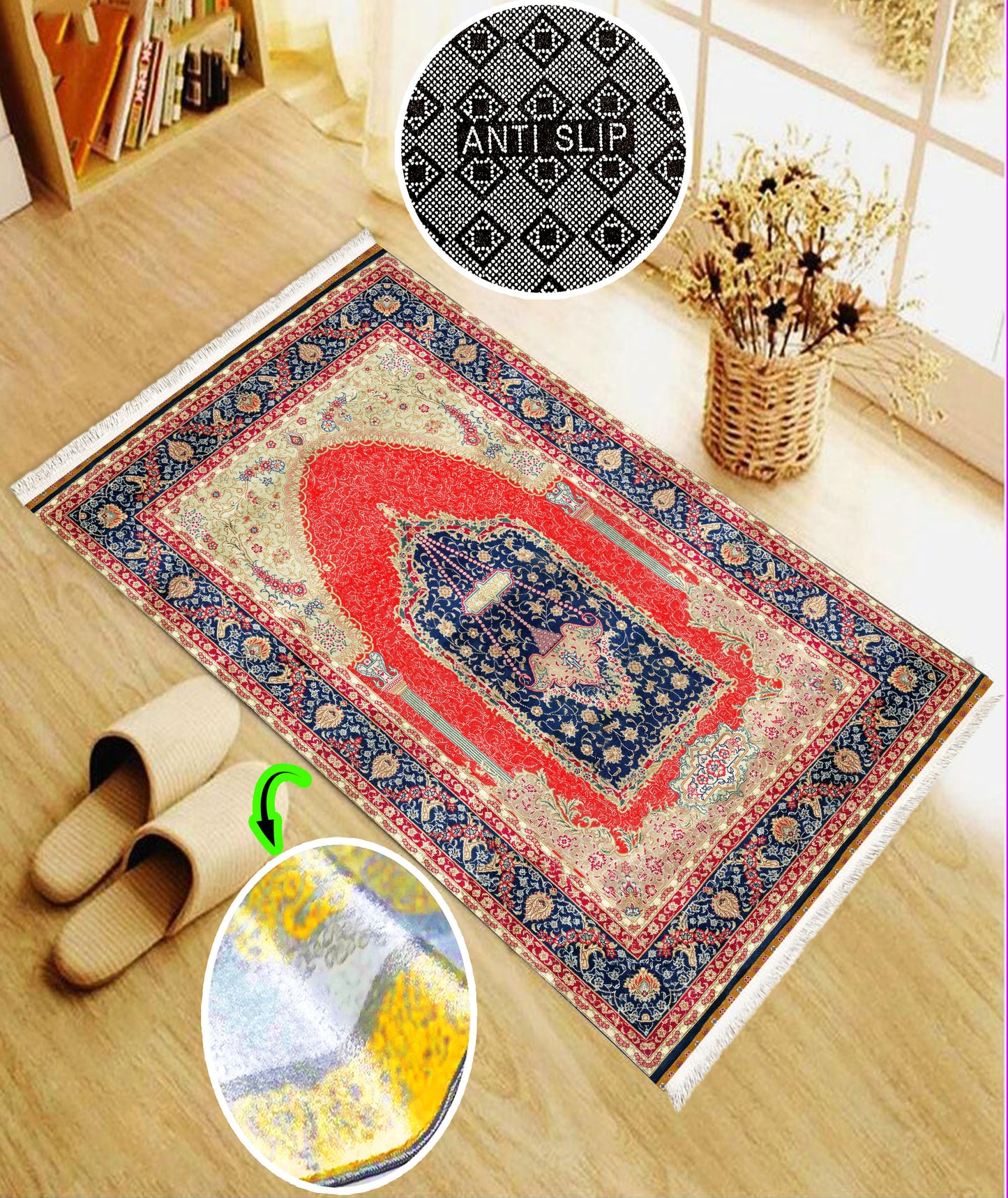 Anti-Slip Turkish Prayer Rug Mat Praying Carpet Islamic Muslim Red Oriental Janamaz Sejadah Washable