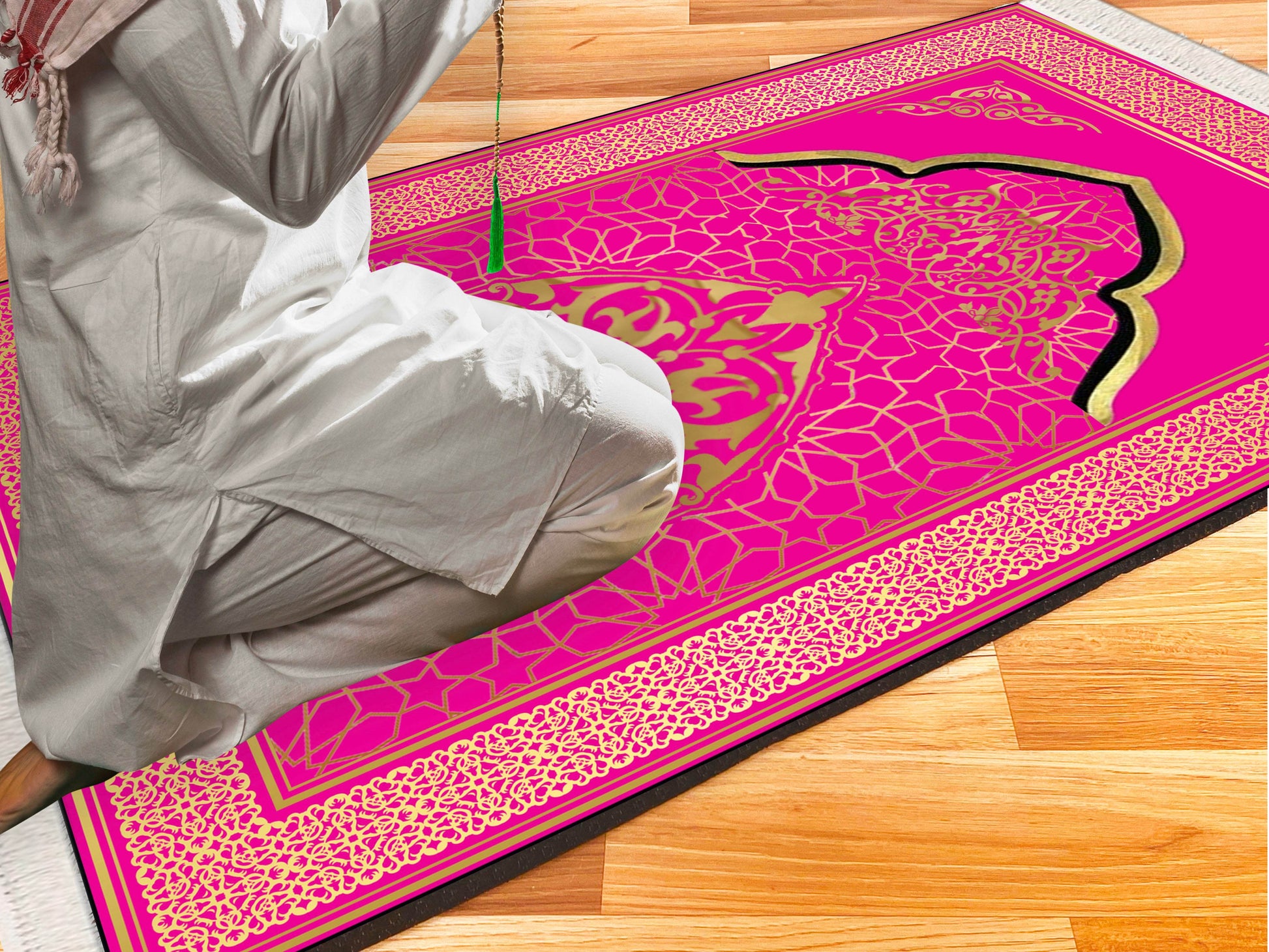 Pembe Gold İsme Özel Keten Astarlı Lüks Seccade - Carpetella