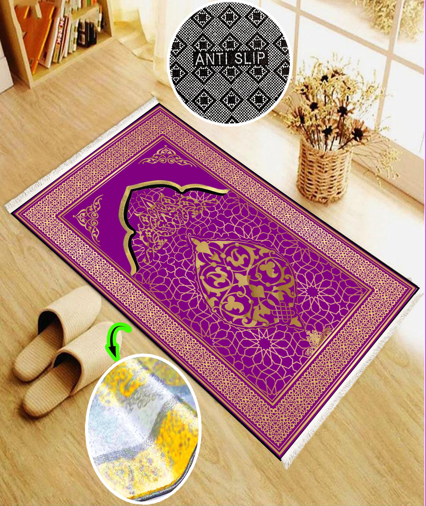 Anti-Slip Turkish Prayer Rug Mat Praying Carpet Islamic Muslim Red Oriental Janamaz Sejadah Washable