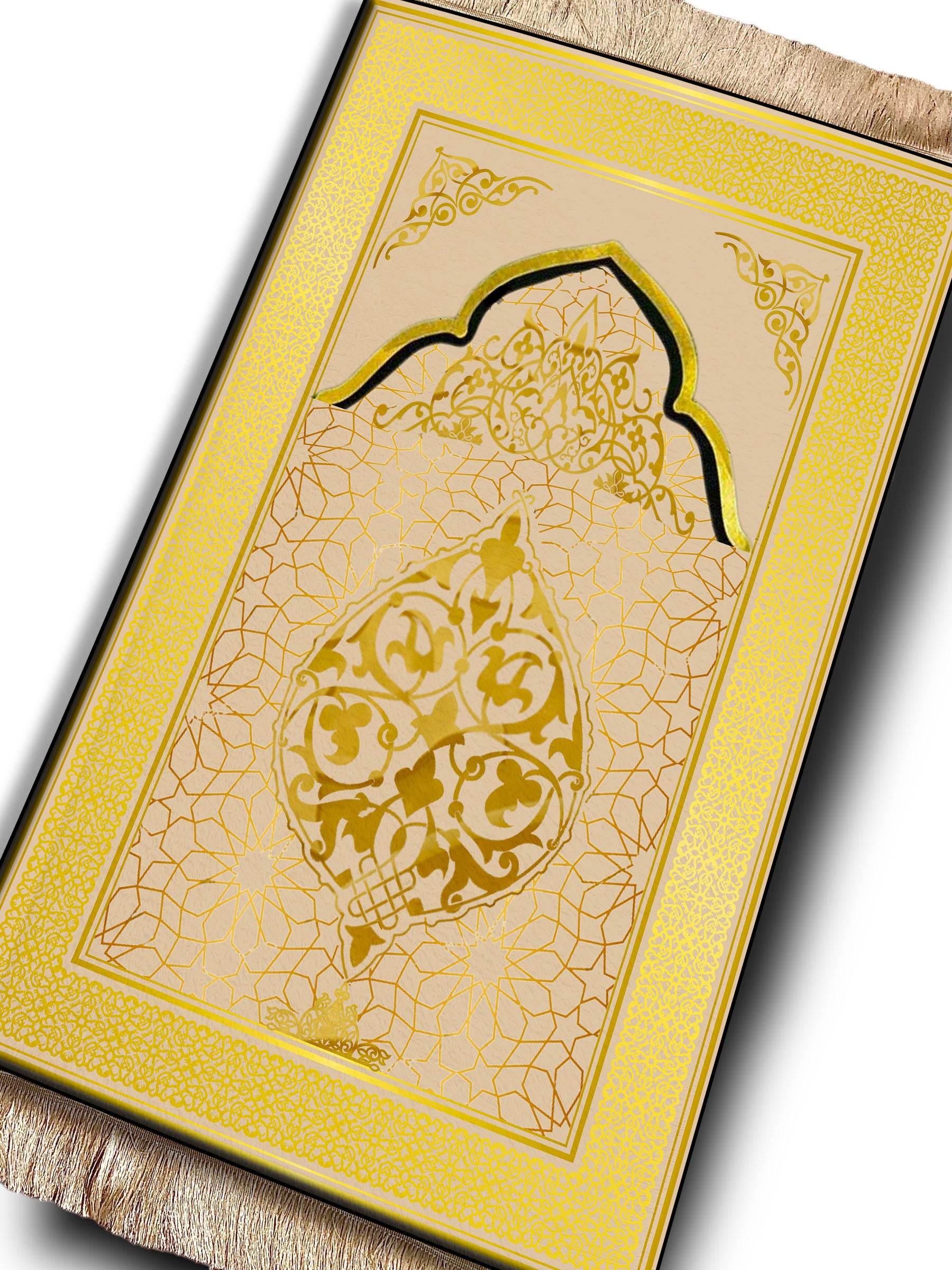 İsme Özel Gold Bej Keten Astarlı Lüks Seccade - Carpetella