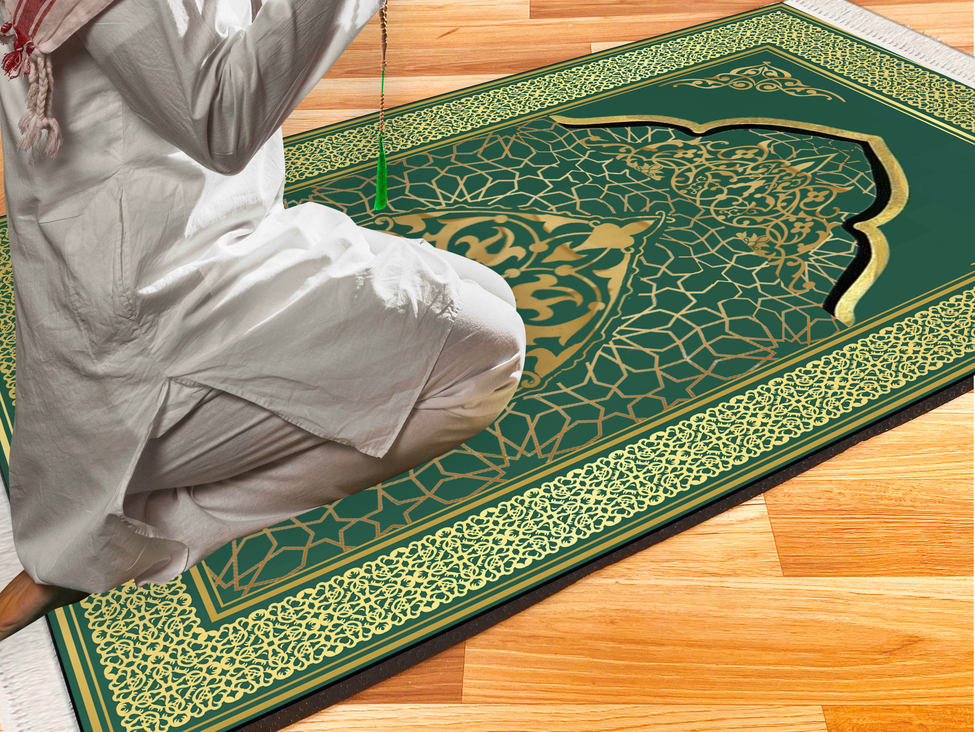 Yeşil Gold İsme Özel Keten Astarlı Lüks Seccade - Carpetella