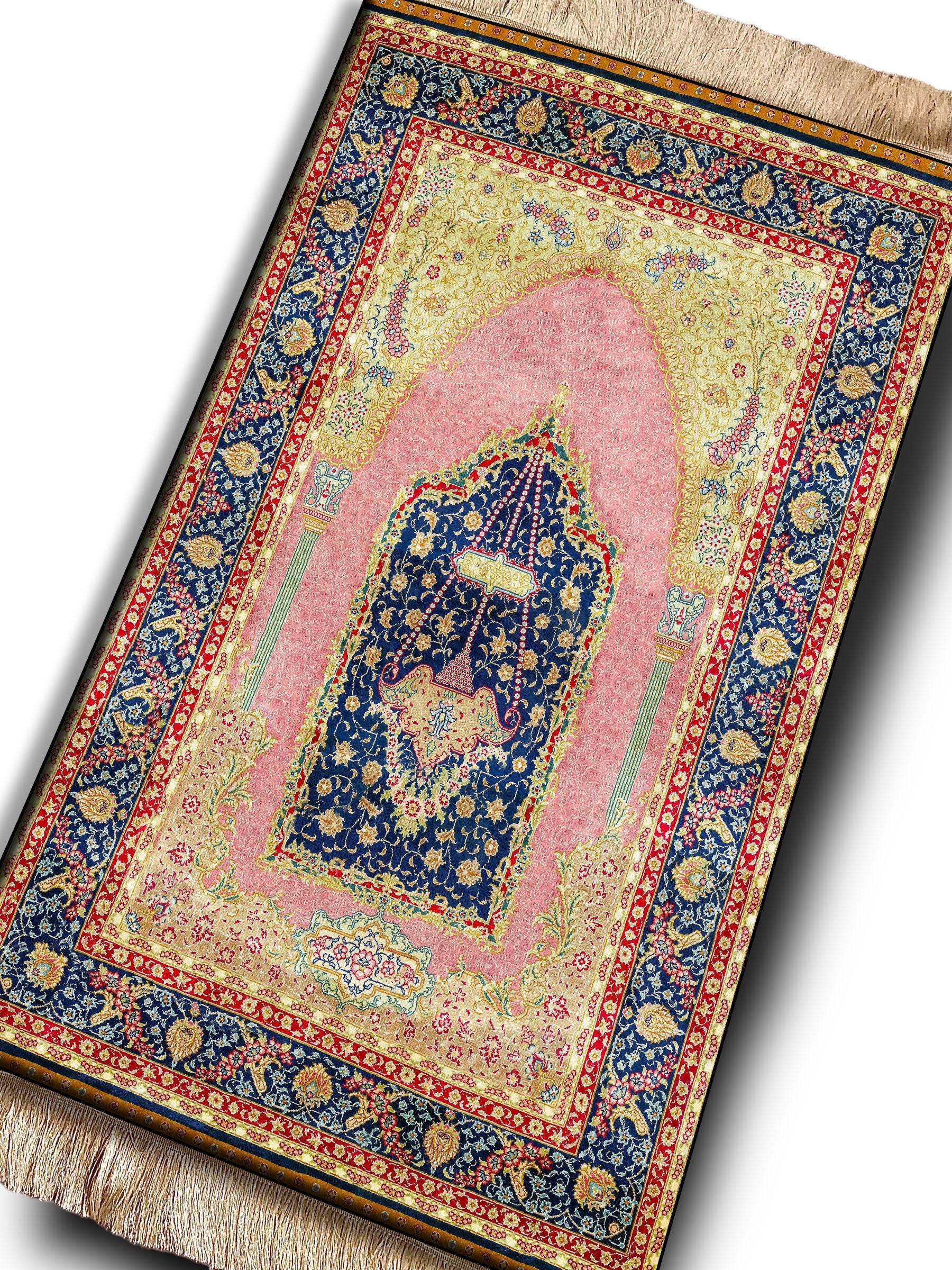 İsme Özel Pembe Keten Astarlı Lüks Seccade - Carpetella