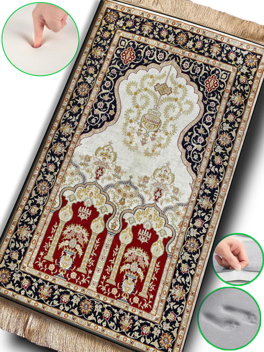 2 CM (0.8 Inch) Foam Thick Padded Prayer Rug Mat With Soft Velvet Anti-Slip Burgundy Janamaz Muslim Sejadah