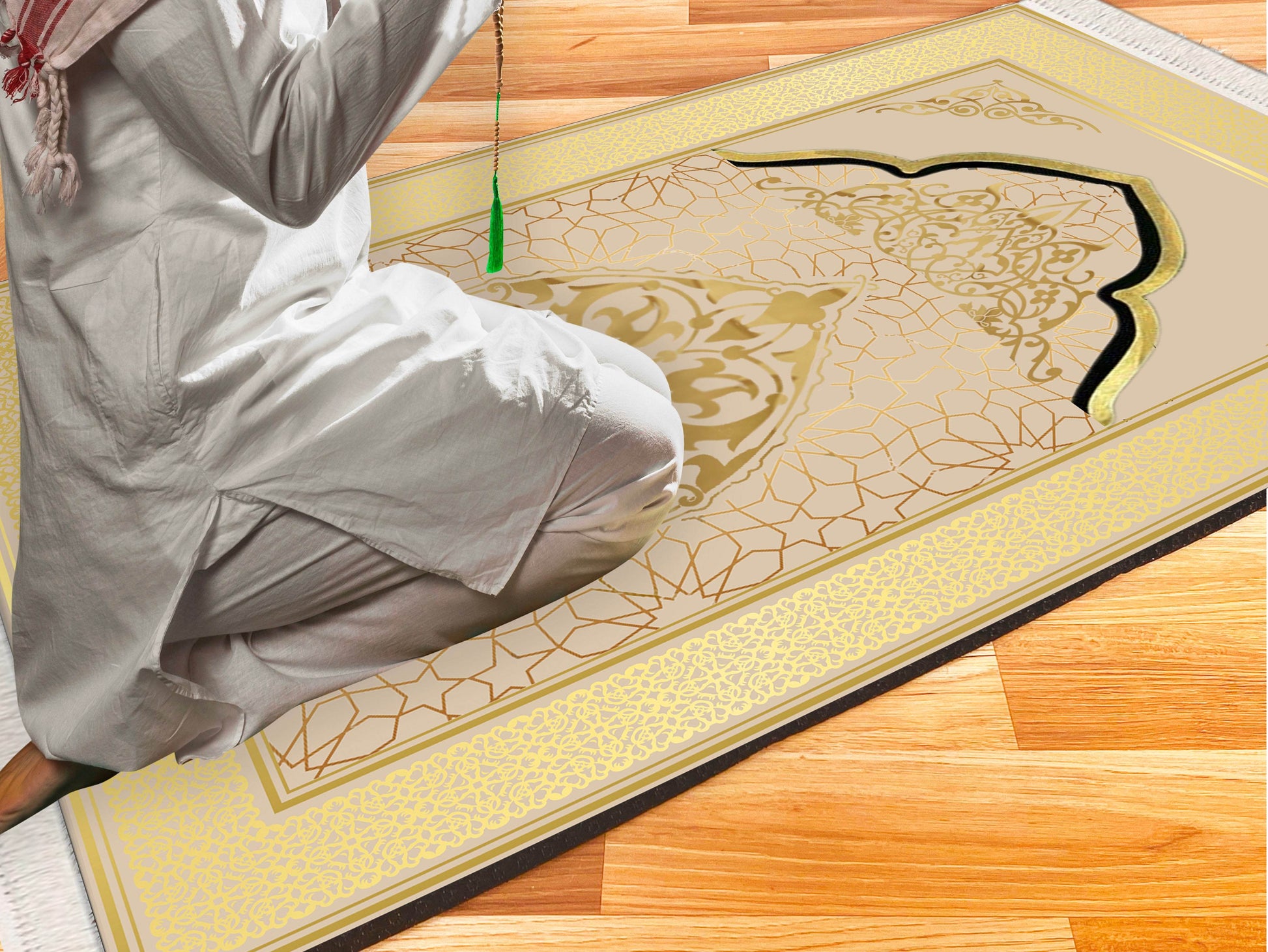 İsme Özel Gold Bej Keten Astarlı Lüks Seccade - Carpetella