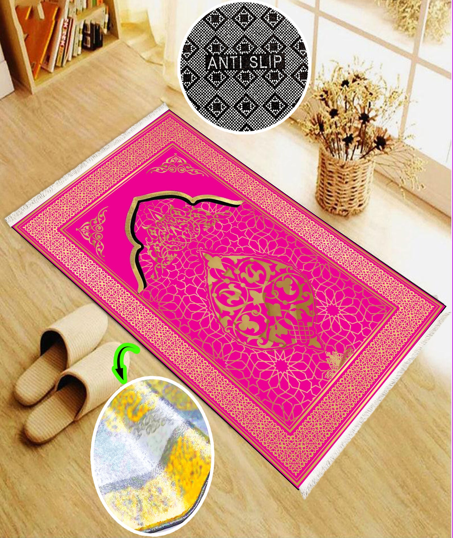 Anti-Slip Turkish Prayer Rug Mat Praying Carpet Islamic Muslim Red Oriental Janamaz Sejadah Washable