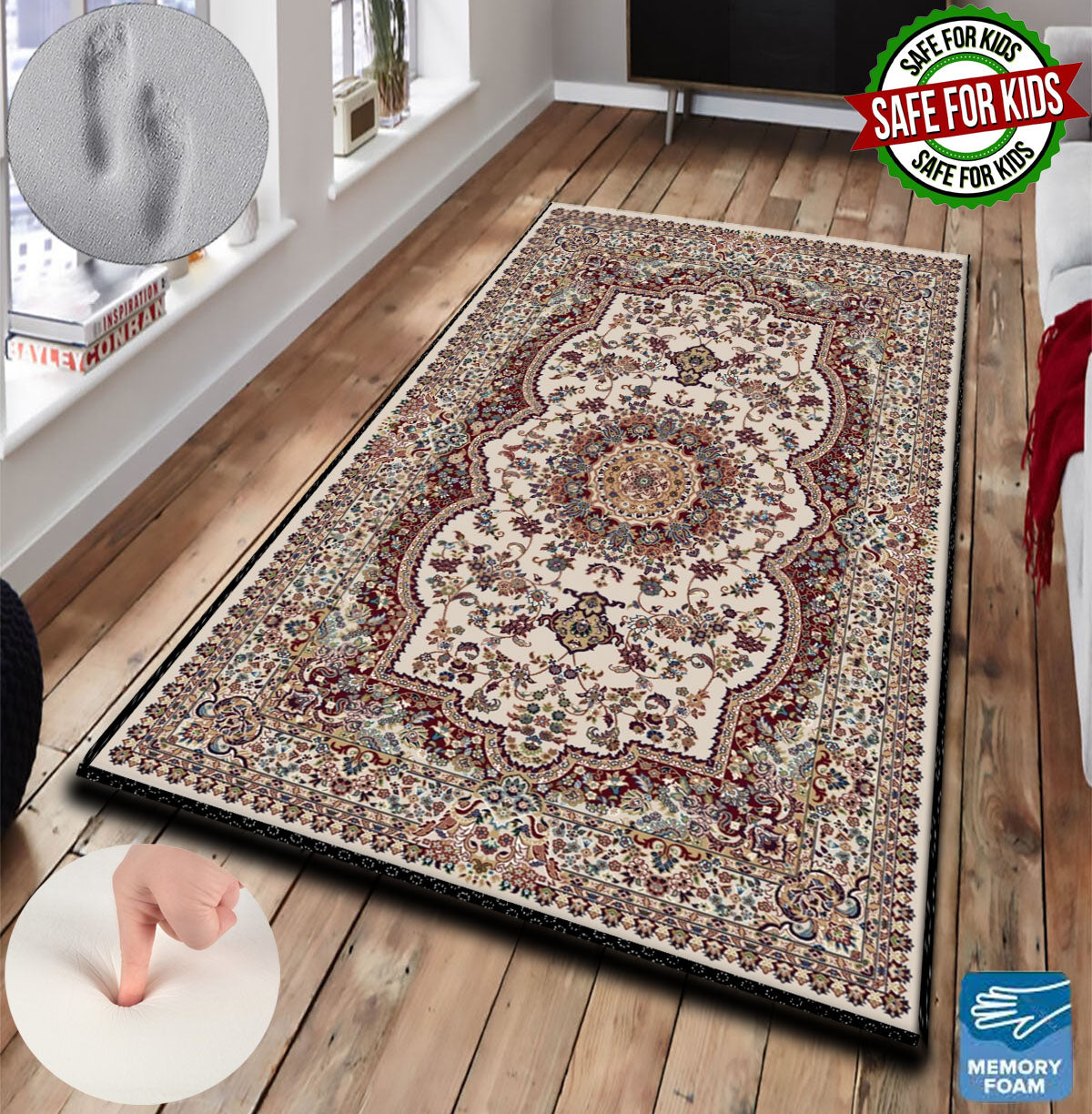 3 CM (1.2 Inch) Foam Thick Padded Prayer Rug Mat With Soft Velvet Anti-Slip Brown Oriental Islamic Janamaz Muslim Sejadah (Kopya)