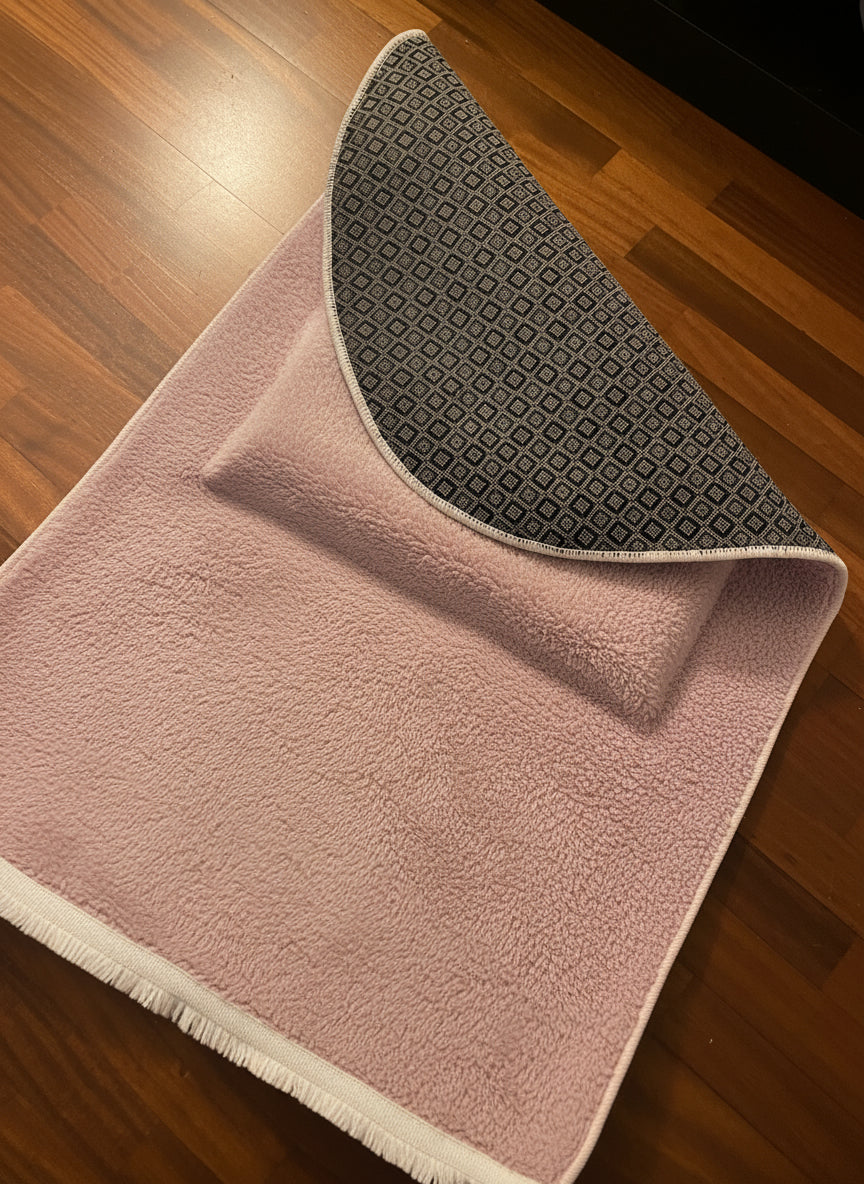 7 CM Ortopedik Ortası Süngerli Diz Ağrıtmaz Pembe Peluş Seccade Namazlık