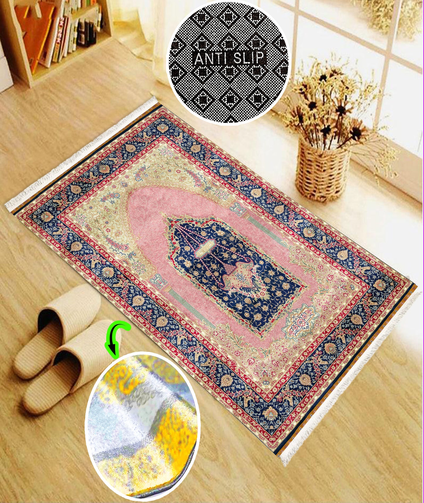 Anti-Slip Turkish Prayer Rug Mat Praying Carpet Islamic Muslim Red Oriental Janamaz Sejadah Washable