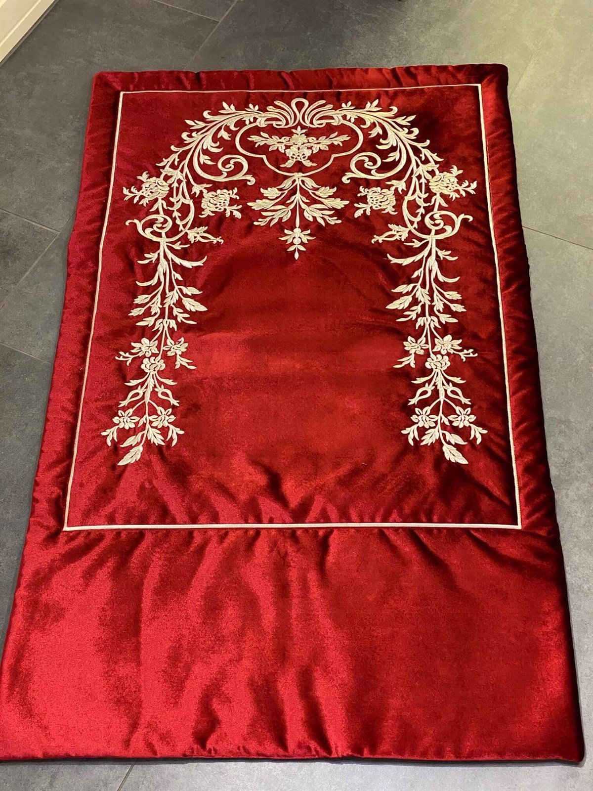 Bride Wedding Dowry Turkish Prayer Rug Mat Set Carpet Burgundy Gold Muslim Janamaz Islamic Sejadah Embroidered (Kopya)