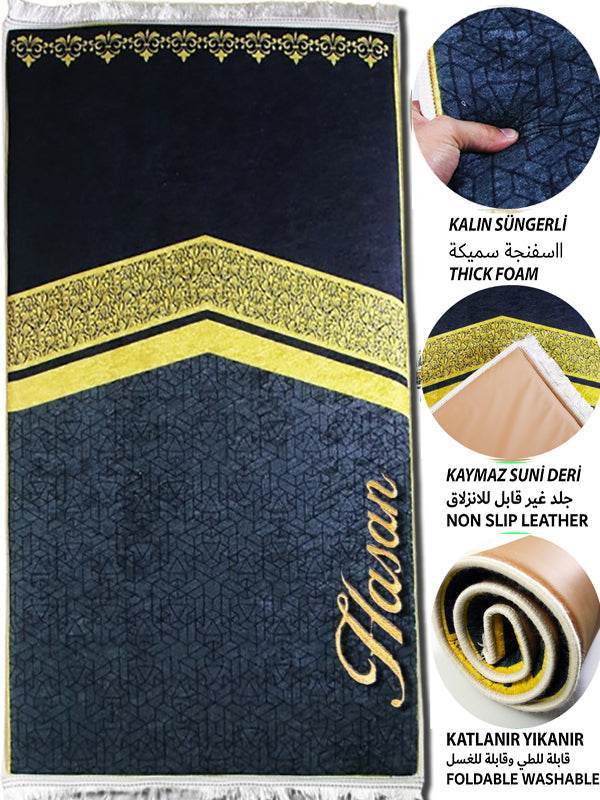 3 CM Süngerli İsme Özel İsimli Seccade – Kabe Kadife - Carpetella