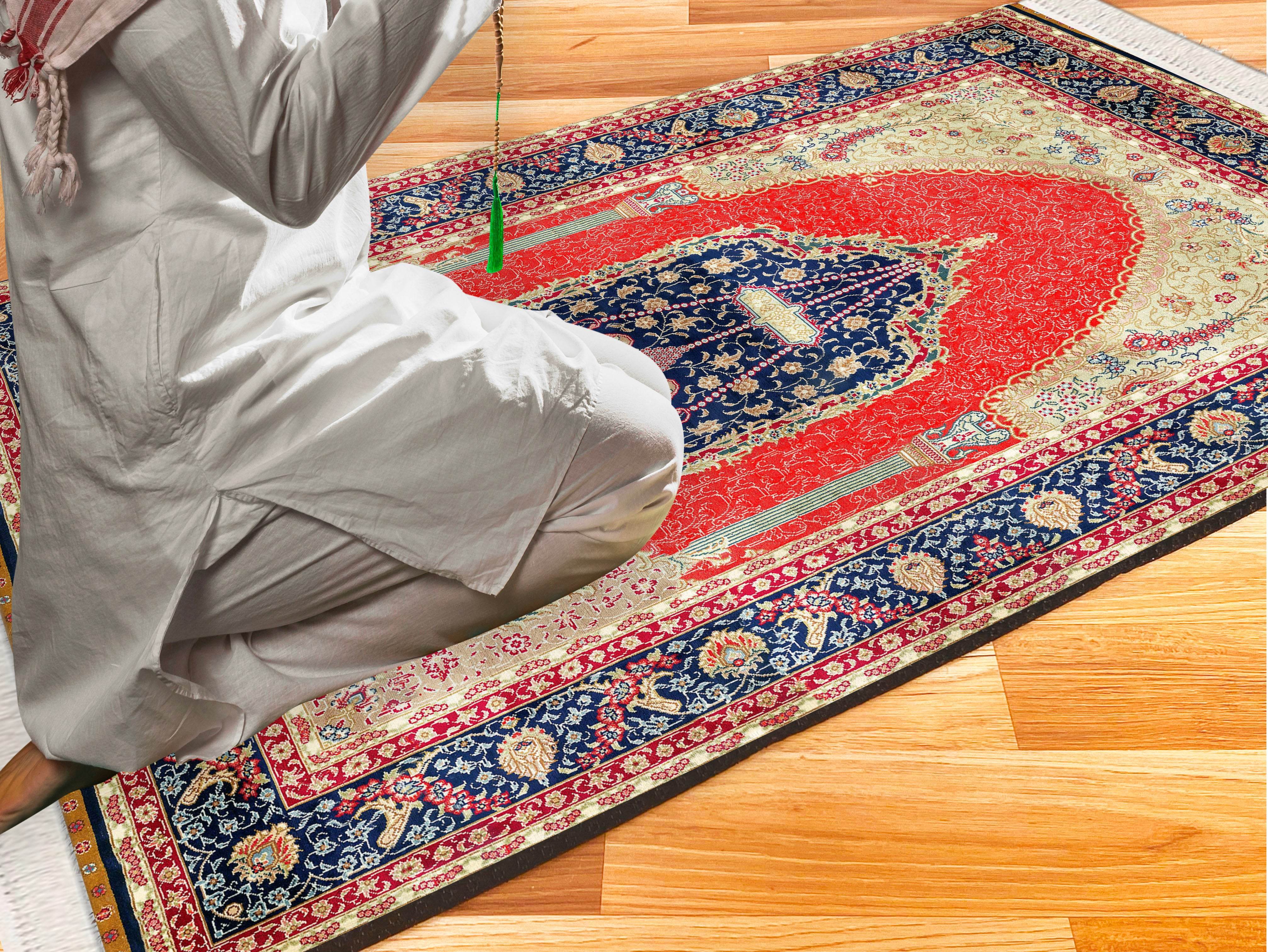 İsme Özel Kırmızı Keten Astarlı Lüks Seccade - Carpetella