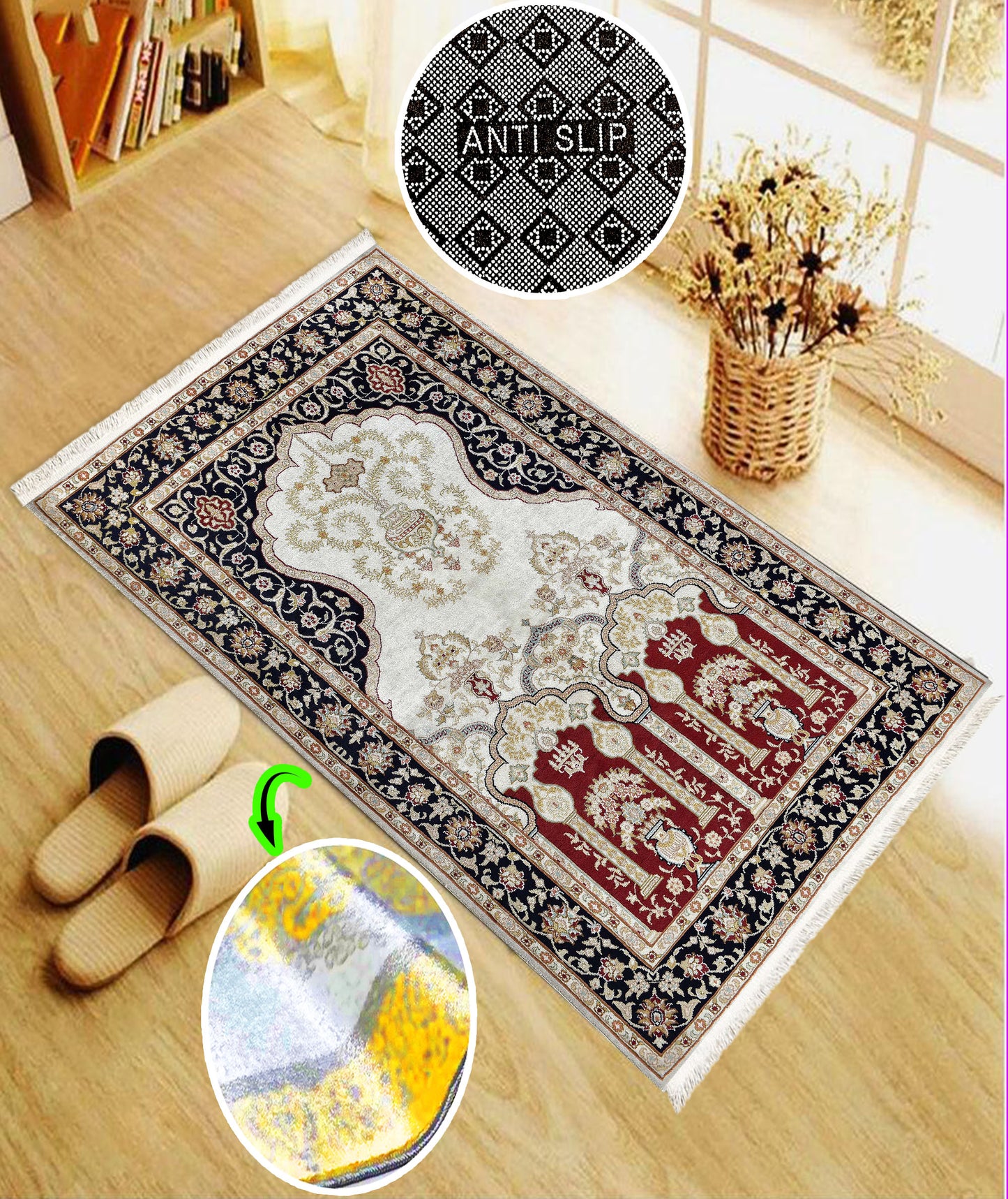 Anti-Slip Turkish Prayer Rug Mat Praying Carpet Islamic Muslim Red Oriental Janamaz Sejadah Washable