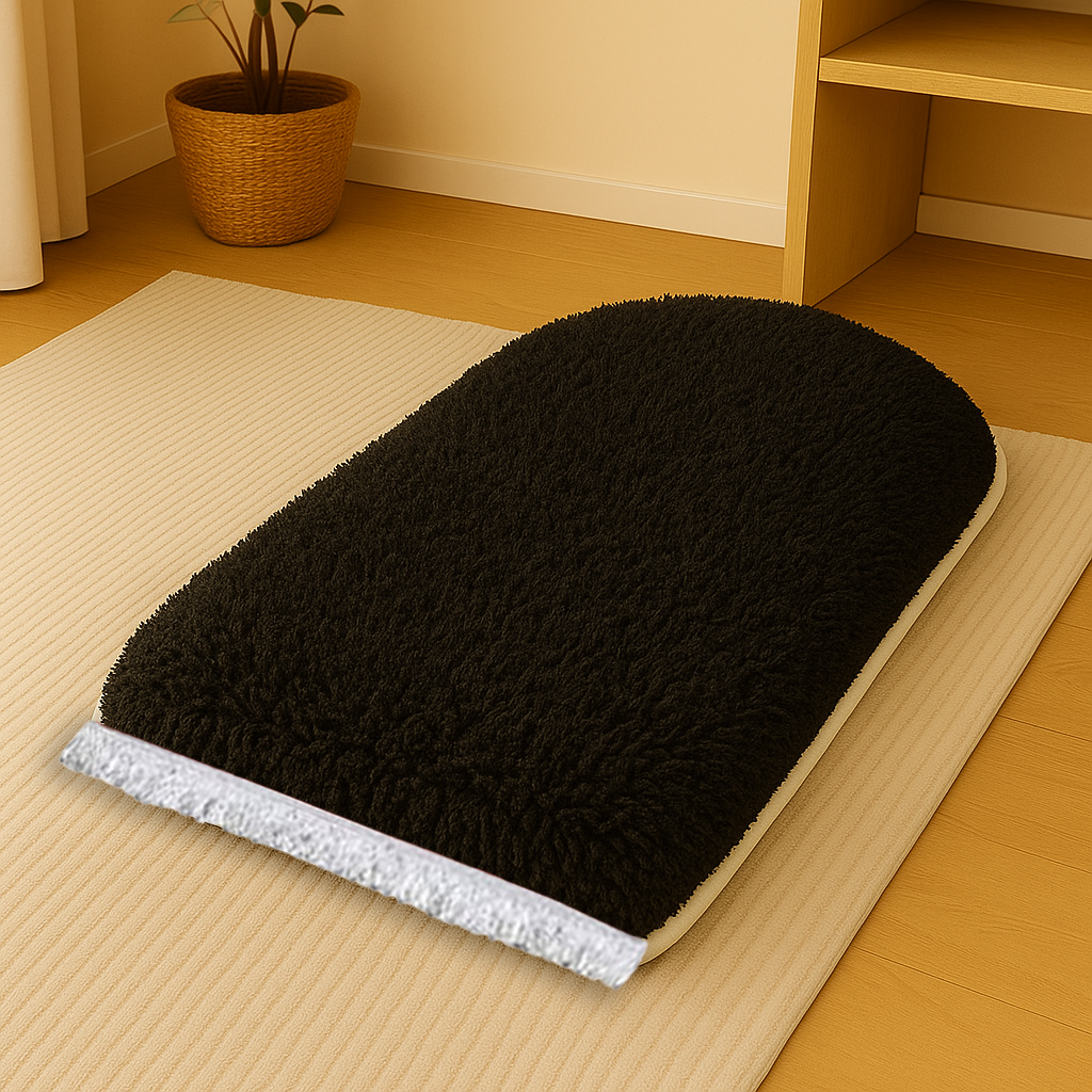 Düz Renk 3 CM Süngerli Peluş Seccade | Siyah Ortopedik 3cm Süngerli