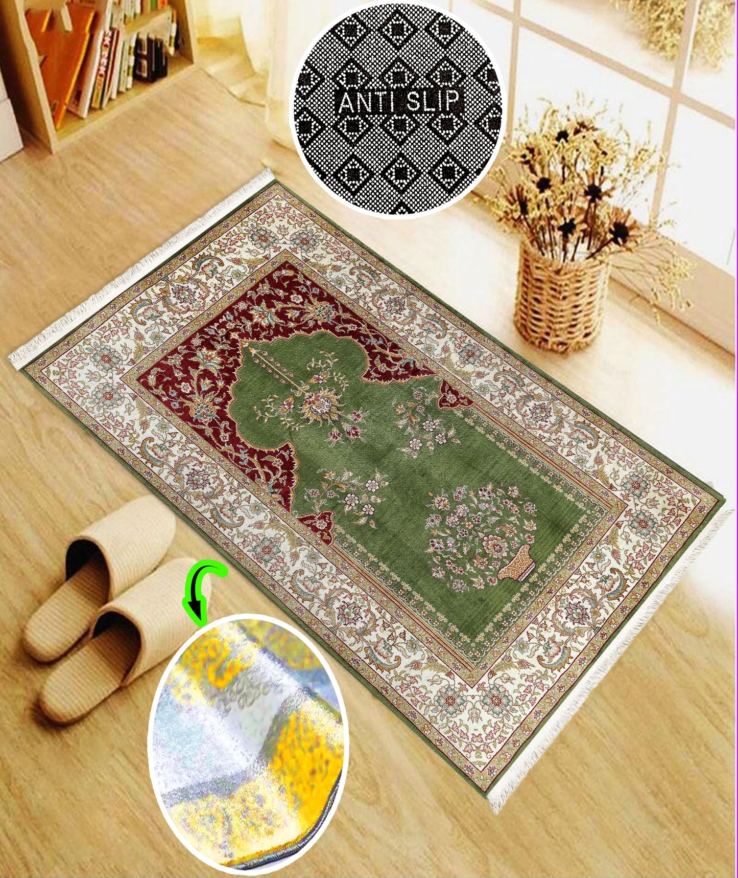 Anti-Slip Turkish Prayer Rug Mat Praying Carpet Islamic Muslim Red Oriental Janamaz Sejadah Washable