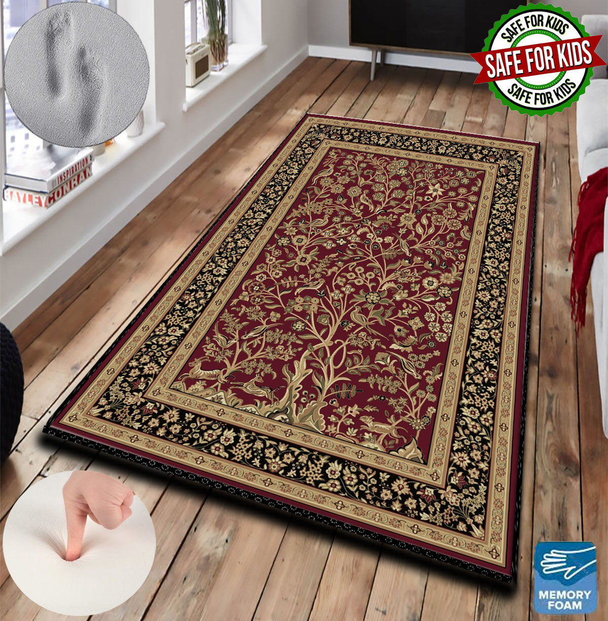 3 CM (1.2 Inch) Foam Thick Padded Prayer Rug Mat With Soft Velvet Anti-Slip Brown Oriental Islamic Janamaz Muslim Sejadah (Kopya)