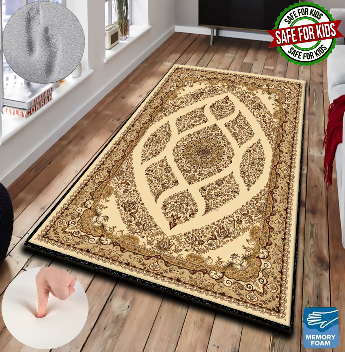 3 CM (1.2 Inch) Foam Thick Padded Prayer Rug Mat With Soft Velvet Anti-Slip Brown Oriental Islamic Janamaz Muslim Sejadah (Kopya)